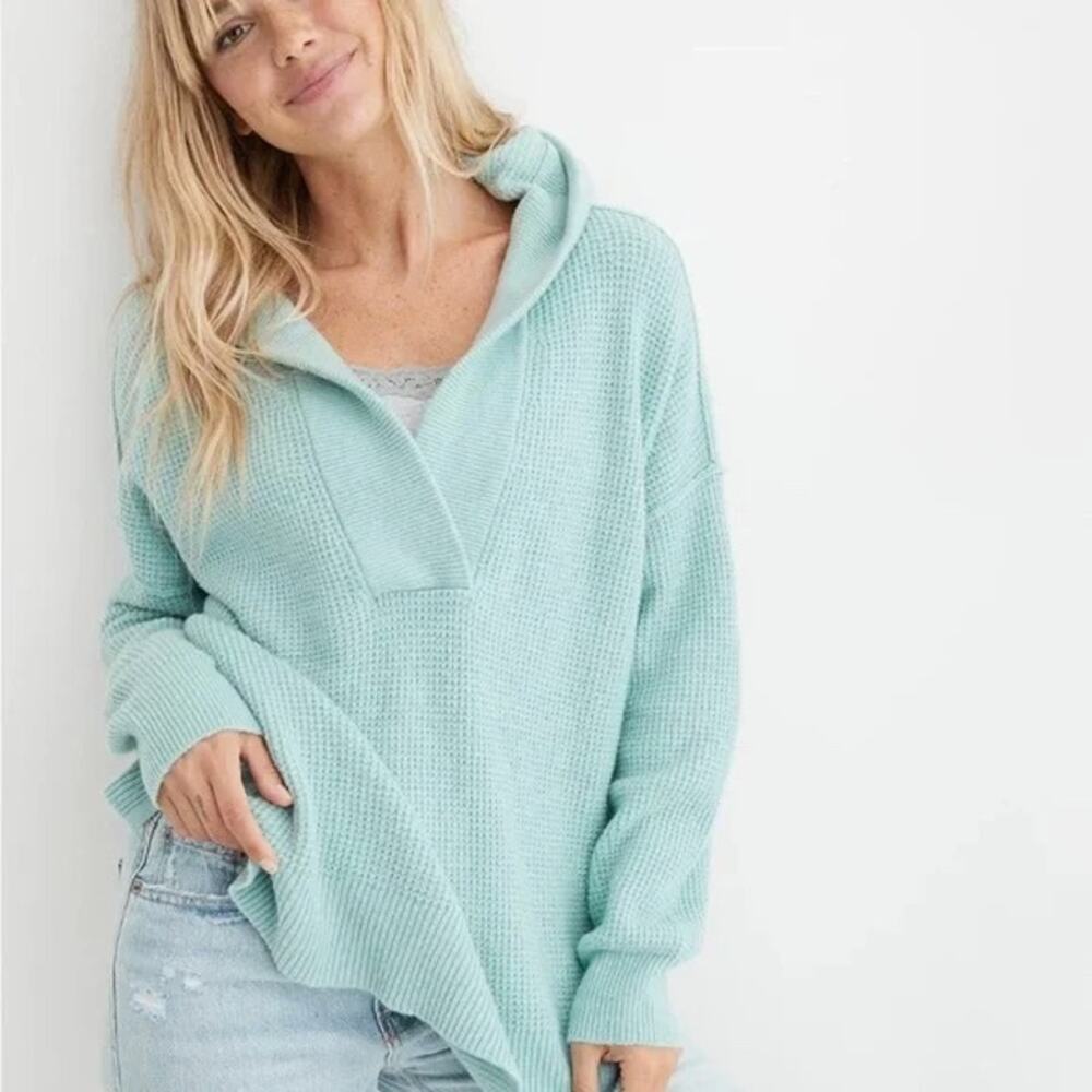 Women's Mint Green Knit Pullover Sweater - Casual Cozy V-Neck